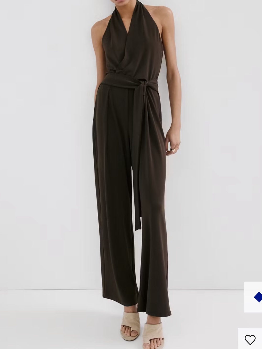 Mango Sleeveless Halter Wide-Leg Jumpsuit in Dark Brown BOW WRAP JUMPSUIT 5841